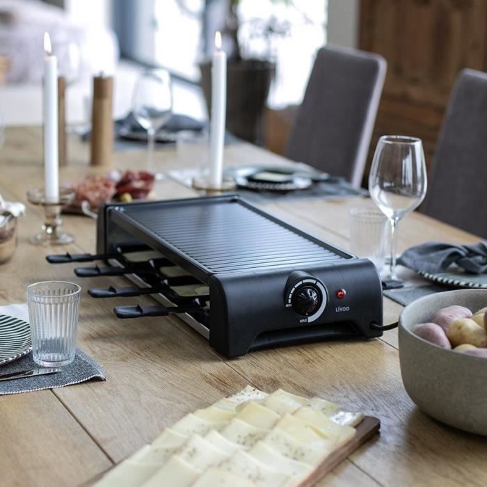 Appareil a raclette 8 personnes - LIVOO - DOC312 - 1300W - 8 personnes - Plateau grill amovible antiadhésif - Thermostat ajustable