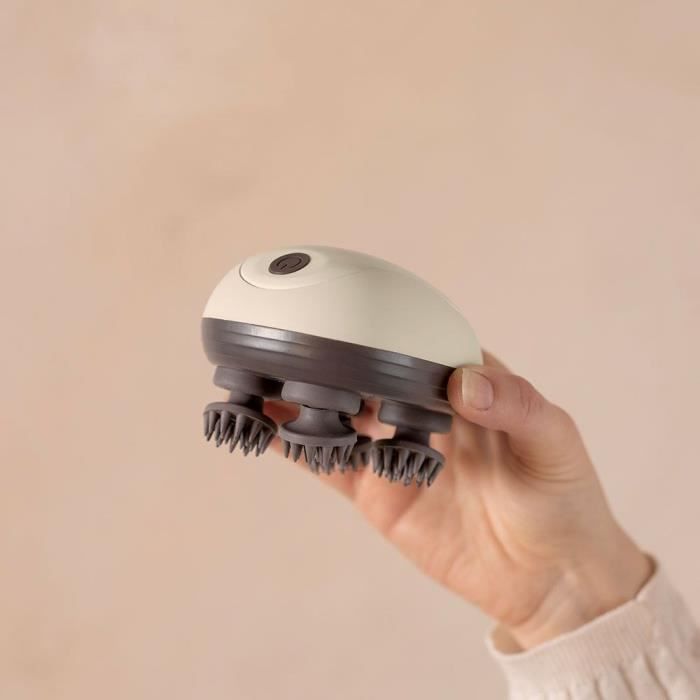 Masseur tete et cuir chevelu - LIVOO - DOS202 - 2 h - 96 picots - 4 tetes - 3 modes - IPX4 - Creme / Gris foncé