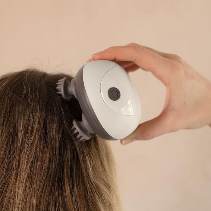 Masseur tete et cuir chevelu - LIVOO - DOS202 - 2 h - 96 picots - 4 tetes - 3 modes - IPX4 - Creme / Gris foncé