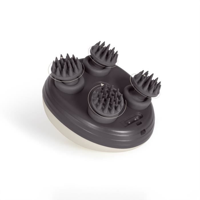 Masseur tete et cuir chevelu - LIVOO - DOS202 - 2 h - 96 picots - 4 tetes - 3 modes - IPX4 - Creme / Gris foncé
