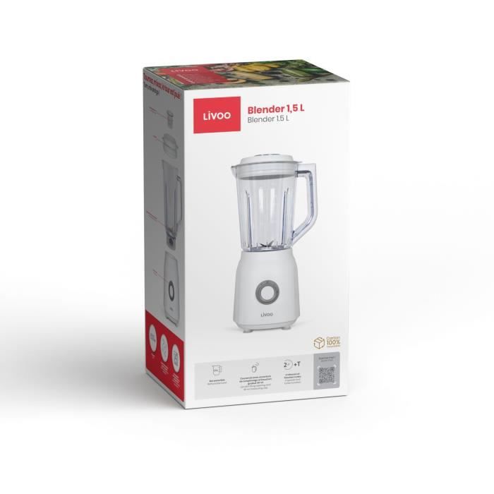 Blender - LIVOO - 1,5 L - 600 W - 22 000 tours/min - 2 vitesses - Turbo blanc