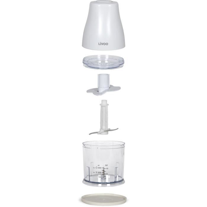 Hachoir - LIVOO - 300 ml - 400 W - 1 vitesse et fonction turbo - 2 lames en inox - Blanc
