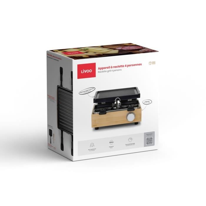 Appareil a raclette 4 personnes - LIVOO - DOC311 - 800W - 4 personnes - Plateau grill amovible antiadhésif - Thermostat ajustable