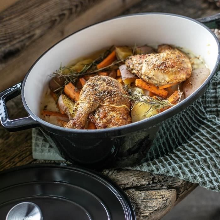 Cocotte ovale - LIVOO - MEP129N - 4,5 L - Fonte émaillée - Couvercle avec picots - Tous feux - 29 x 22 cm