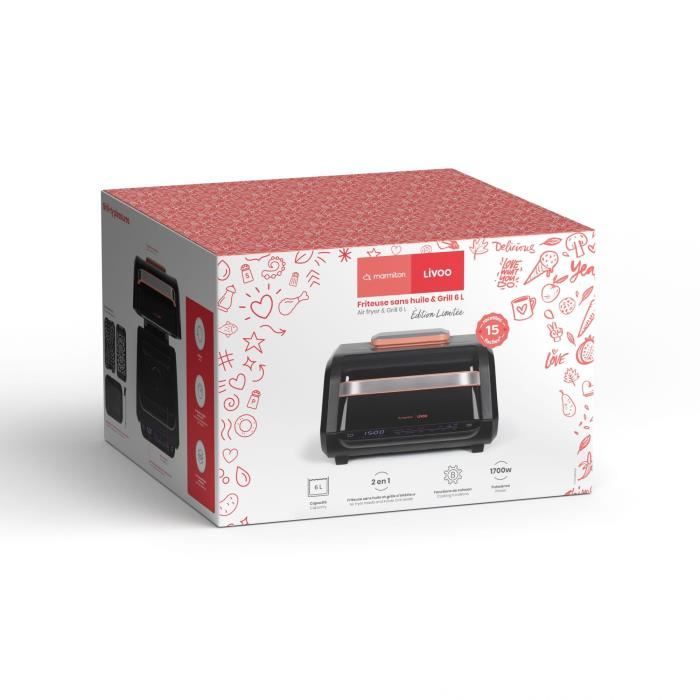Friteuse sans huile et grill - LIVOO - Livoo x Marmiton - DOC305 - 6 L - 1500-1700 W - 2 en 1 - 8 programmes - 4 réglages de chauffe