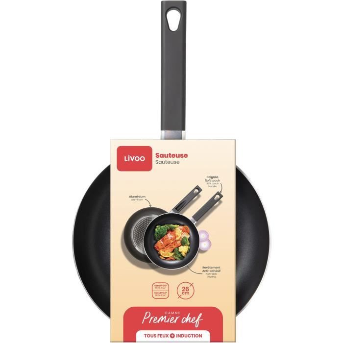 Sauteuse 26 cm - LIVOO - MEP153N - Antiadhésif sans PFOA ni PFOS - Manche silicone - Tous feux dont induction