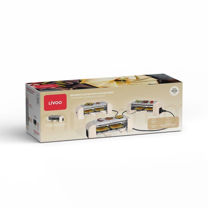 Appareil a raclette connectable - LIVOO - DOC310C - 2 personnes - 450 W - Thermostat automatique