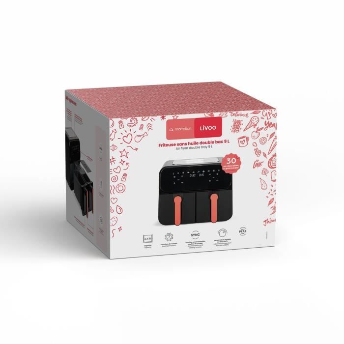 Friteuse sans huile - LIVOO - Livoo x Marmiton - DOC316 - Acier inoxydable - 9 L - 2400 W - 7 programmes - Température ajustable