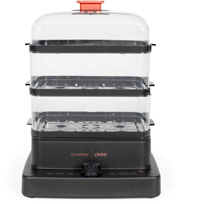 Cuiseur vapeur - LIVOO x Marmiton - DOC300 - 1000 - 1200 W - 3 paniers vapeur - Capacité totale de 12L