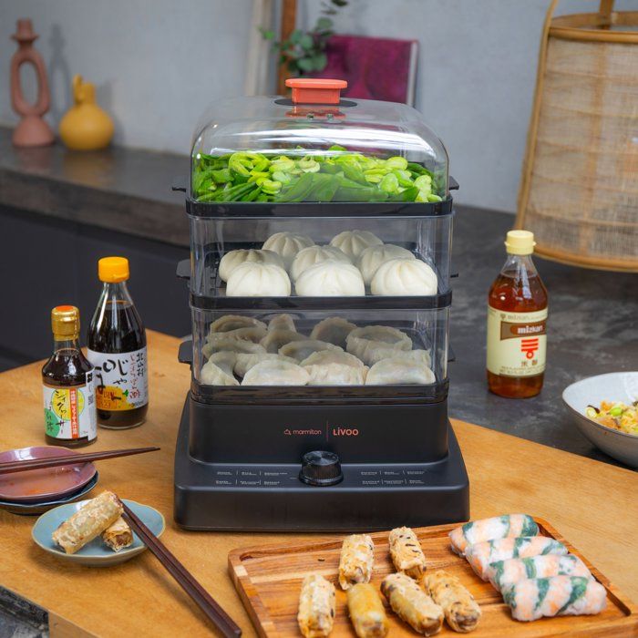 Cuiseur vapeur - LIVOO x Marmiton - DOC300 - 1000 - 1200 W - 3 paniers vapeur - Capacité totale de 12L