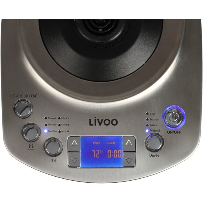 Bouilloire automatique - LIVOO - DOD209 - 2200 W - 1,7 L - 3 modes d'infusion préréglés - Verre / Acier inoxydable