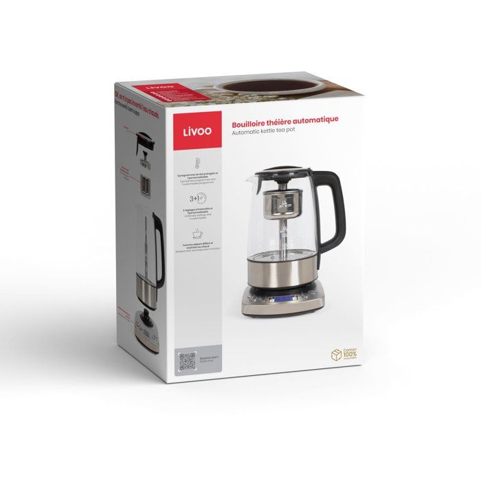 Bouilloire automatique - LIVOO - DOD209 - 2200 W - 1,7 L - 3 modes d'infusion préréglés - Verre / Acier inoxydable