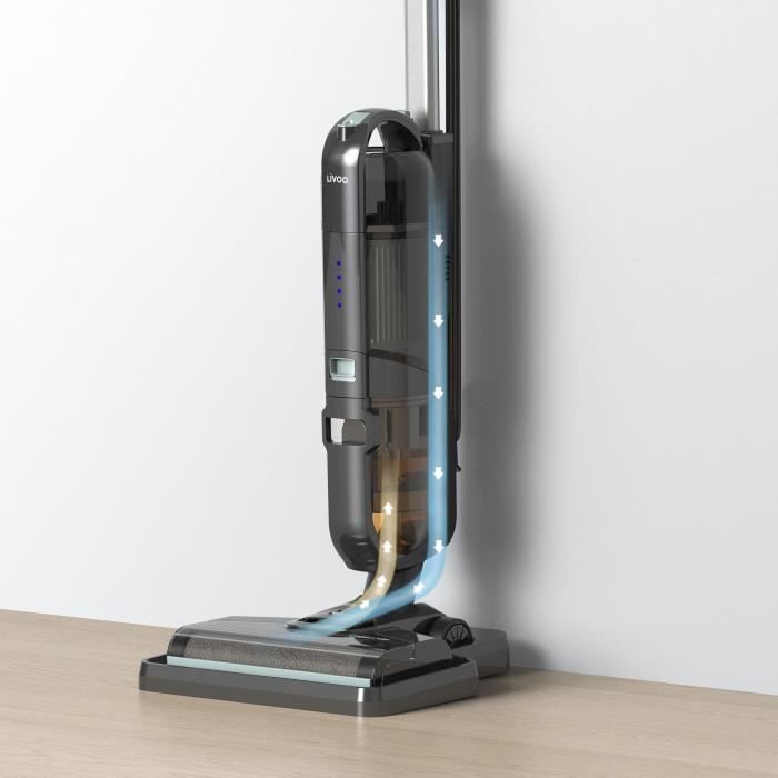 Aspirateur balai laveur filaire - LIVOO DOH143 CLEAN'UP - 600 W - 2 en 1 - 15 kPa - 80 dB - 2 réservoirs - Gris
