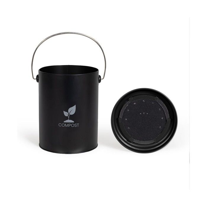 Seau a compost de cuisine - LIVOO - MES154N - 6 L - Ř18 cm - Hauteur 23 cm - Corps et couvercle en métal - Filtre charbon