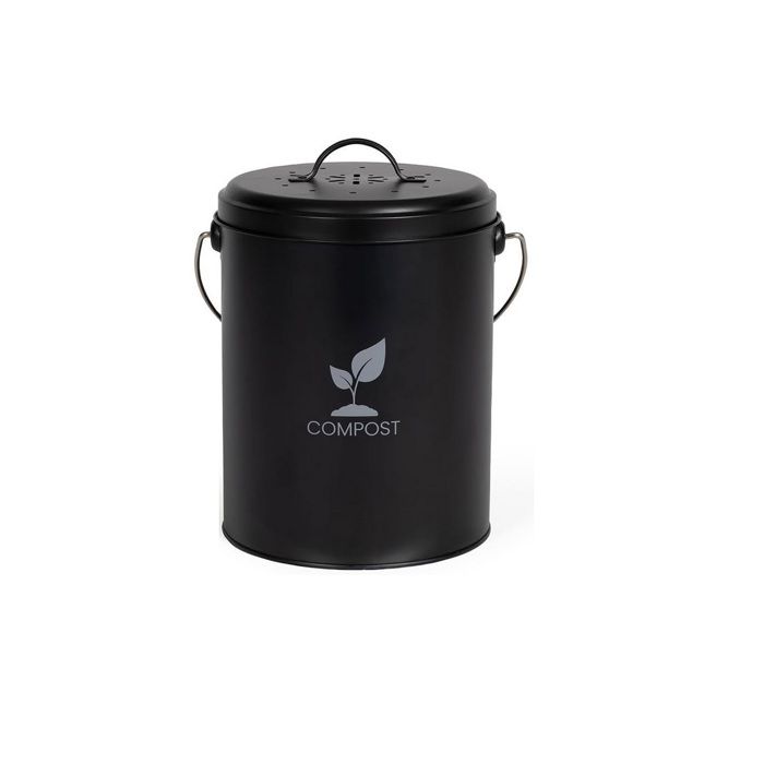 Seau a compost de cuisine - LIVOO - MES154N - 6 L - Ř18 cm - Hauteur 23 cm - Corps et couvercle en métal - Filtre charbon
