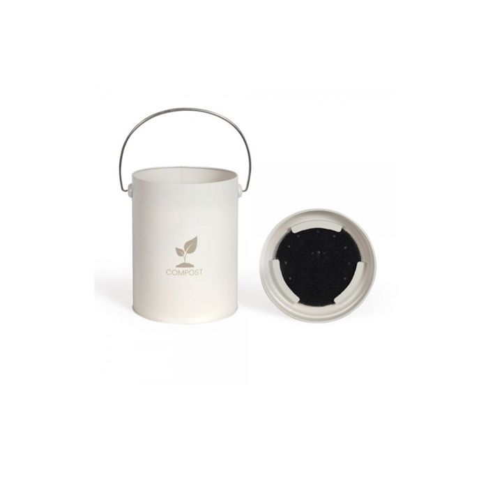 Seau a compost de cuisine - LIVOO - MES154C - 6 L - Ř18 cm - Hauteur 23 cm - Corps et couvercle en métal - Filtre charbon