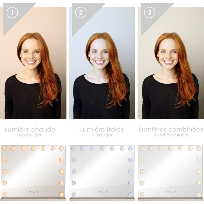 Miroir de maquillage Hollywood - LIVOO - DOS207 - 56 x 44 cm - 15 LEDs - 3 modes lumineux - Blanc