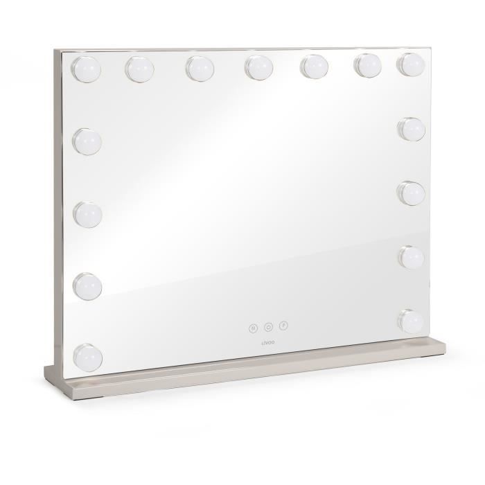 Miroir de maquillage Hollywood - LIVOO - DOS207 - 56 x 44 cm - 15 LEDs - 3 modes lumineux - Blanc