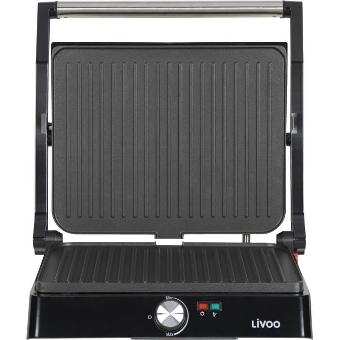 Grill viande et panini - LIVOO - DOC223 - 2200W - 2 plaques - Antiadhésif - Surface de cuisson de 29 x 23 cm - Témoins lumineux