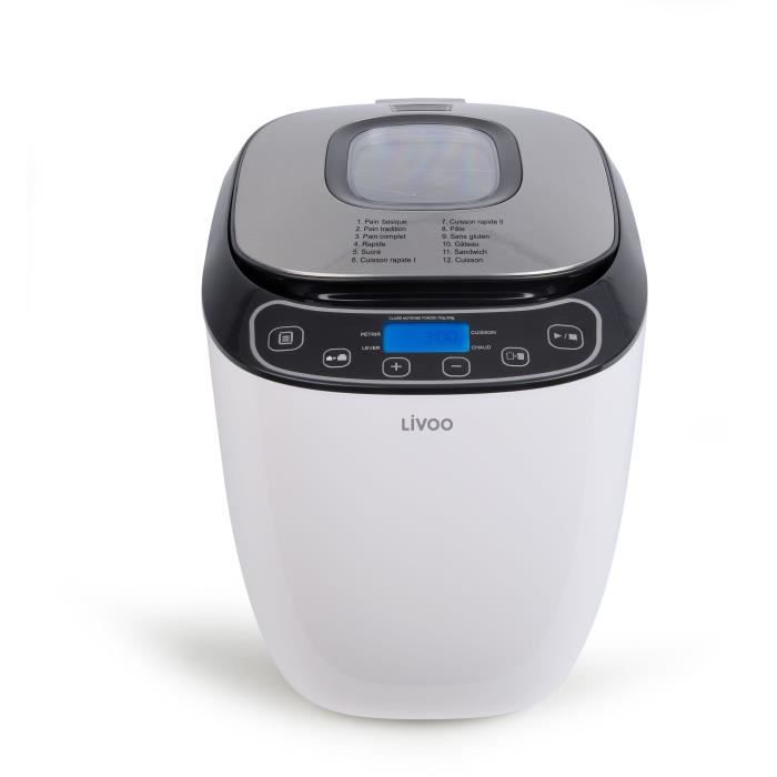 Machine a pain - LIVOO - DOP218 - 550W - 12 programmes - Cuve amovible en aluminium - Ecran LCD - 3 accesssoires inclus