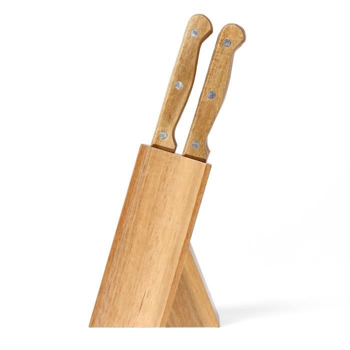 Set de 6 couteaux a steak avec support - LIVOO - MEC133 - 11 cm - Acier inoxydable - Epaisseur 1,2 mm - En bois d'acacia - 3 rivets