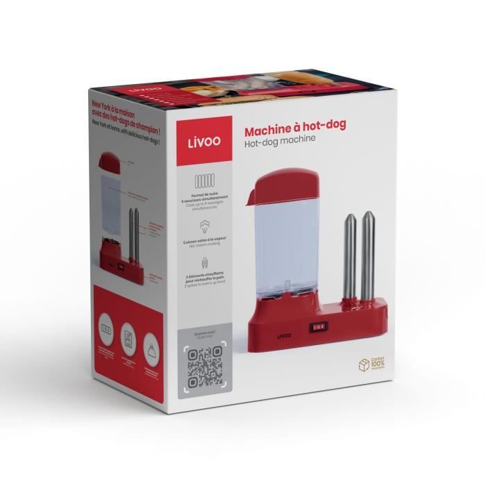 Machine a hot-dog - LIVOO - DOC238RC - 340W - Jusqu'a 6 saucisses - Cuisson vapeur - Cuisson 15 minutes - Comptatible lave-vaisselle