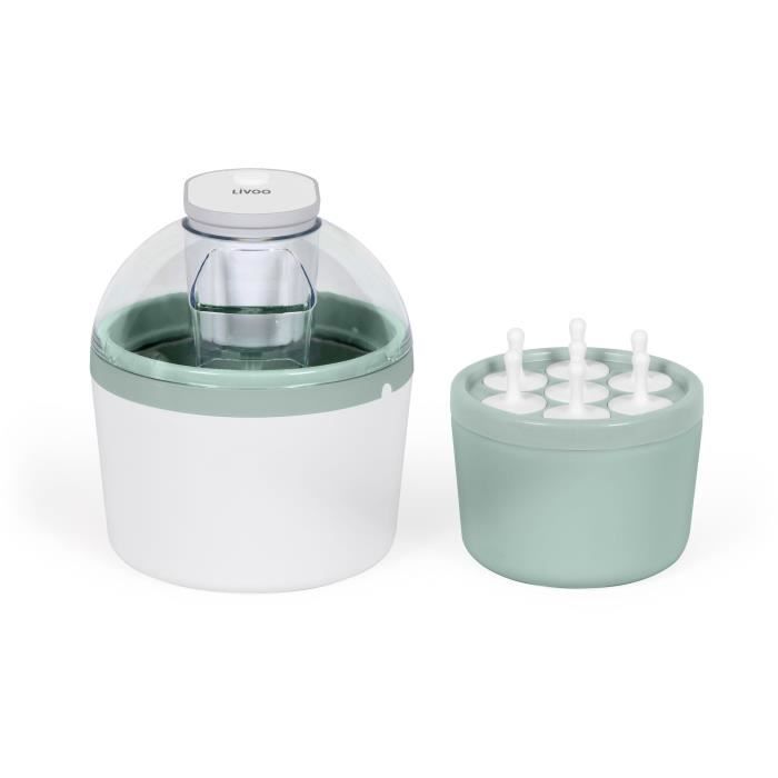 Sorbetiere - LIVOO - DOM461 - 12W - 1L - Cuve aluminium - Pâle de mélange, moule pour 7 glaces, 7 bâtonnets inclus