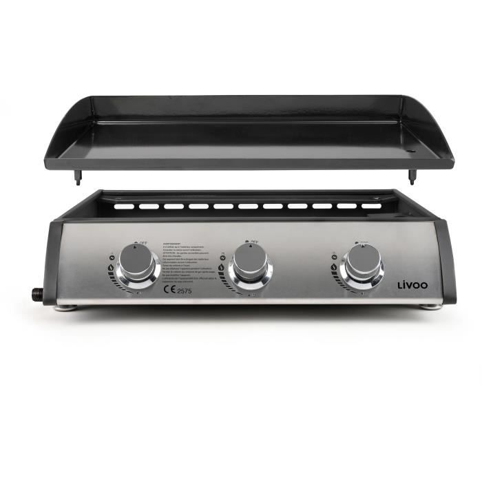 Plancha gaz - LIVOO - 3 bruleurs - 61 x 38 cm - DOC277