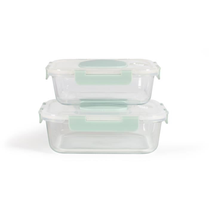 Set de 2 boîtes sous vide - LIVOO - MEN404V - 1,04 L et 1,5 L - Verre borosciliate - Couvercle en plastique - Emboîtables