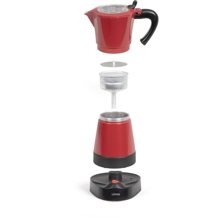 Cafetiere italienne électrique - LIVOO - DOD117RC - 480 W - 300 ml - 6 tasses - Rouge / Noir