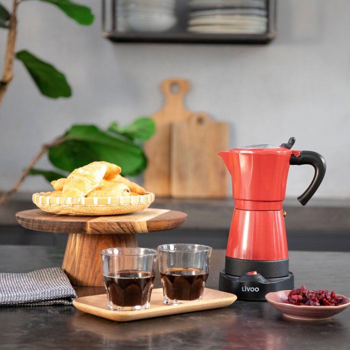 Cafetiere italienne électrique - LIVOO - DOD117RC - 480 W - 300 ml - 6 tasses - Rouge / Noir