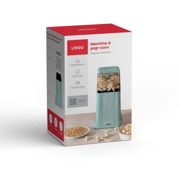 Machine a pop-corn - LIVOO - DOM497 - 1200W - 100g de mais - Arret automatique - Couvercle doseur - Protection contre la surchauffe