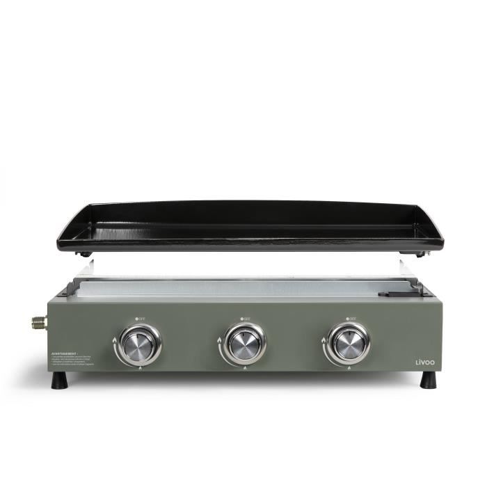 Plancha gaz - LIVOO - DOC324 - 67 x 47 x 24 cm -3 brûleurs - Vert / Noir