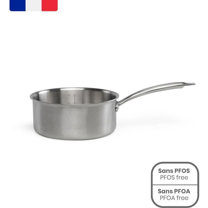 Casserole en acier inoxydable 18/10 Brigade 18 cm - LIVOO - MEP160 - Acier inox. Triply - Tous feux dont induction - Made in France