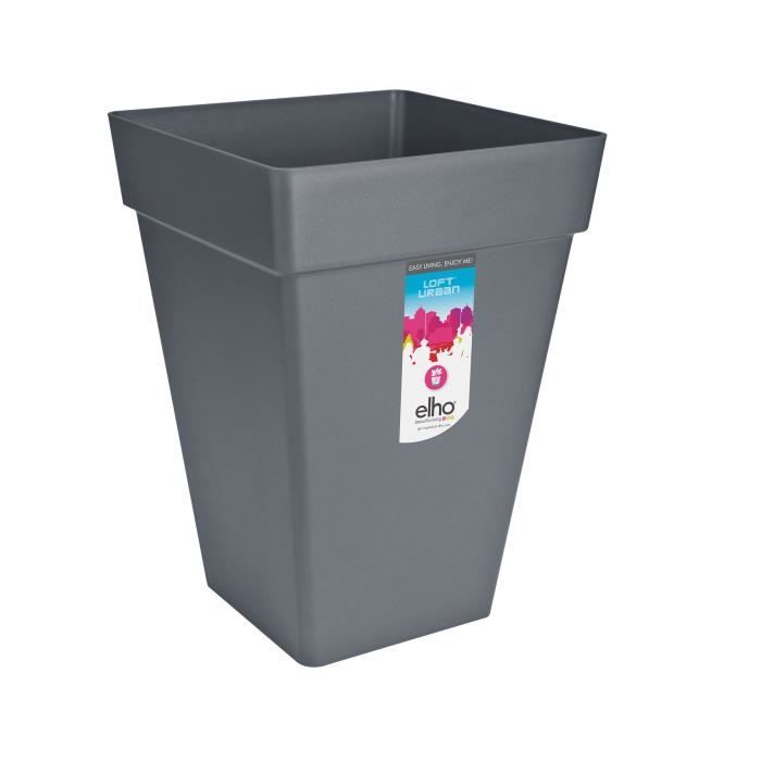ELHO Bac a fleurs Loft Urban Carré Haut - Ř 29 x H 41 cm - Extérieur - 100% recyclé - Noir