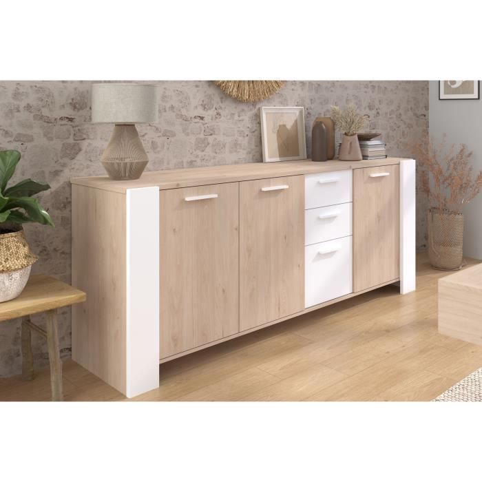 Buffet bas - LOFT - Chene / Blanc - 3 portes - 3 tiroirs - PARISOT