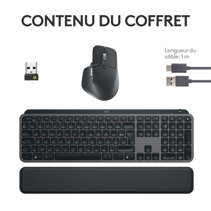 Ensemble Clavier Souris - Sans fil - Logitech - MX Keys S - AZERTY - Rétroéclairé - Graphite