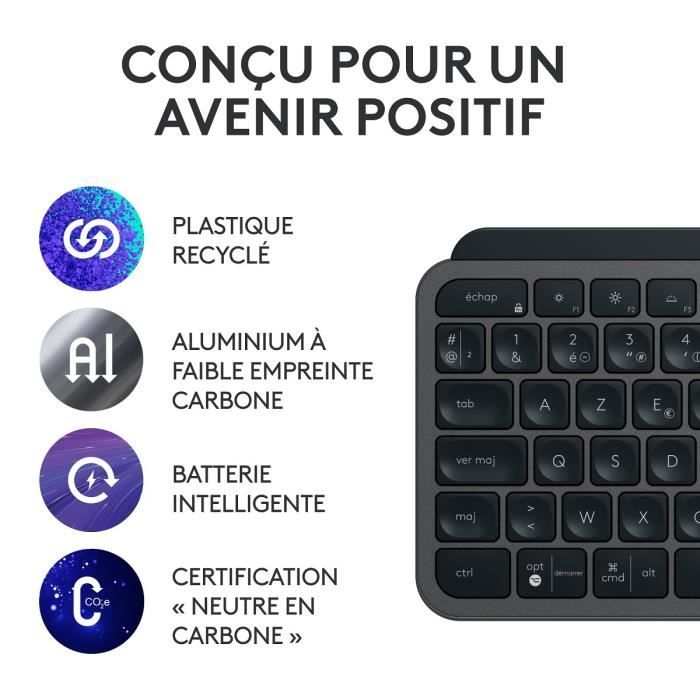 Ensemble Clavier Souris - Sans fil - Logitech - MX Keys S - AZERTY - Rétroéclairé - Graphite