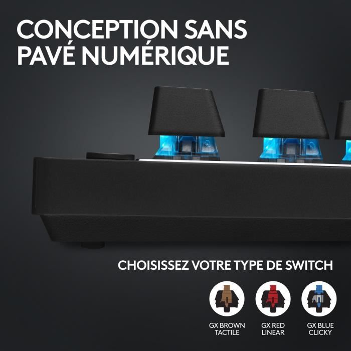 Clavier gamer - Sans fil - Logitech G Pro X TKL Lightspeed - AZERTY - Mécanique - Rétroéclairé - Noir