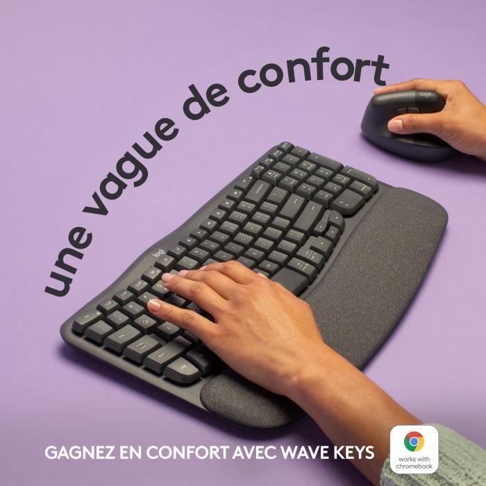 Clavier - Sans fil - Logitech - Wave Keys - AZERTY - Ergonomique - Repose poignets