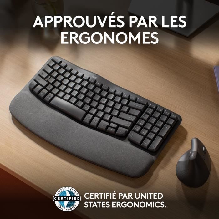 Clavier - Sans fil - Logitech - Wave Keys - AZERTY - Ergonomique - Repose poignets