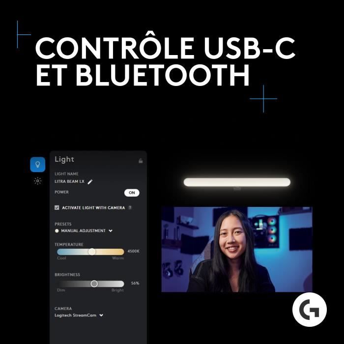 Ring Light Logitech G Litra Beam LX double Èclairage d'appoint pour streaming LED RVB premium avec TrueSoft, LIGHTSYNC, Bluetooth