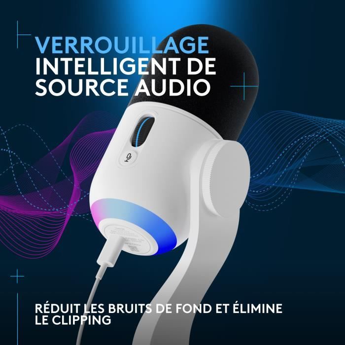 Microphone Logitech G Yeti GX gaming RVB dynamique avec LIGHTSYNC pour PC/Mac - Blanc