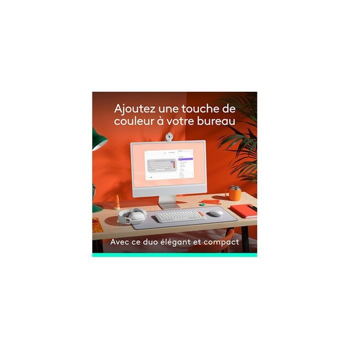 Ensemble Clavier Souris - Sans fil - Logitech - Pop Icon - AZERTY - Blanc