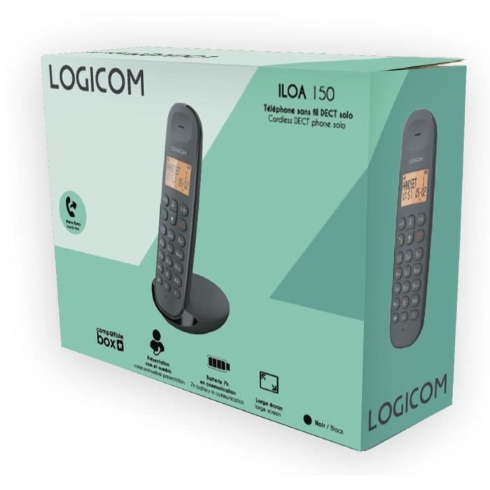 TÈlÈphone fixe sans fil - LOGICOM - DECT ILOA 150 SOLO - Noir - Sans rÈpondeur