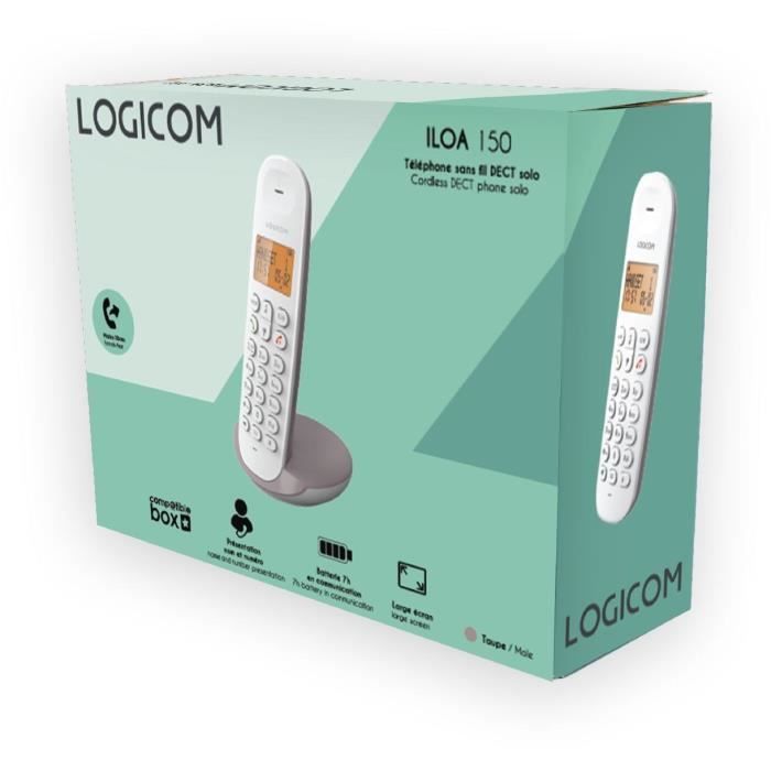 Téléphone fixe sans fil - LOGICOM - DECT ILOA 150 SOLO - Taupe - Sans répondeur