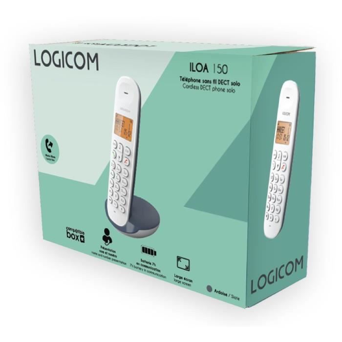 TÈlÈphone fixe sans fil - LOGICOM - DECT ILOA 150 SOLO - Ardoise - Sans rÈpondeur