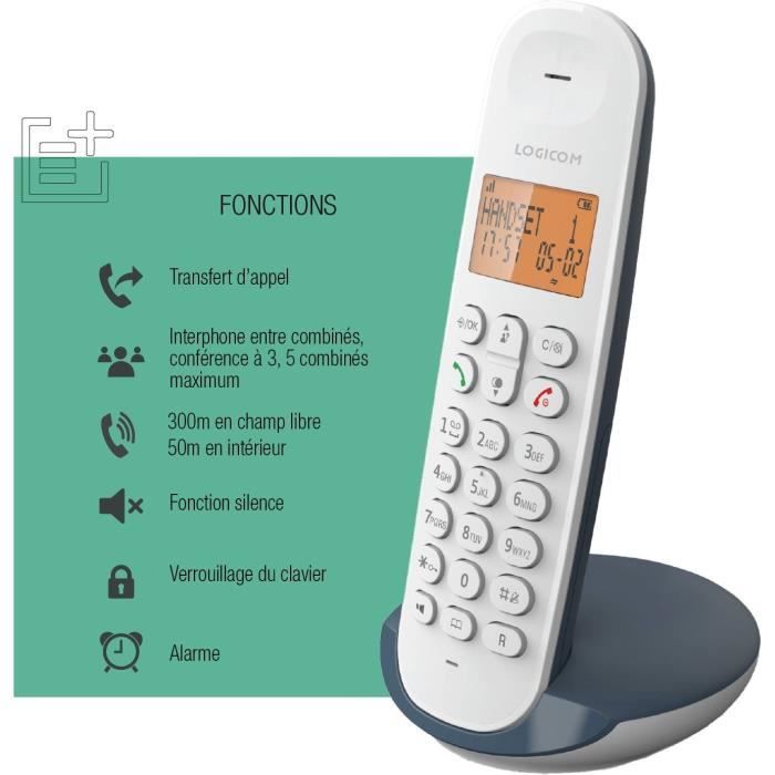 TÈlÈphone fixe sans fil - LOGICOM - DECT ILOA 150 SOLO - Ardoise - Sans rÈpondeur