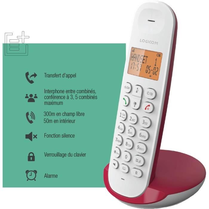 TÈlÈphone fixe sans fil - LOGICOM - DECT ILOA 150 SOLO - Framboise - Sans rÈpondeur