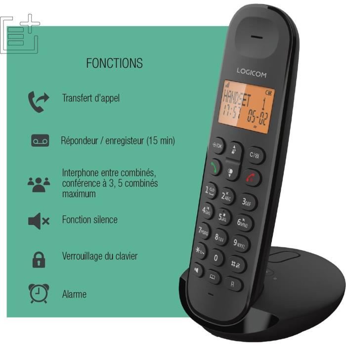 TÈlÈphone fixe sans fil - LOGICOM - DECT ILOA 155T SOLO - Noir - Avec rÈpondeur